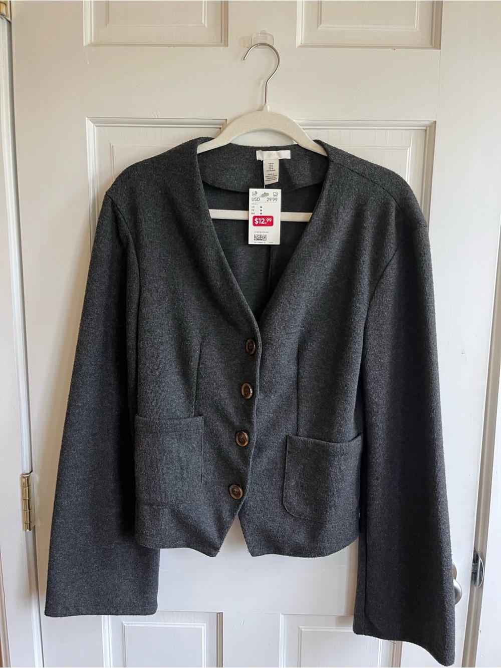 Charcoal Button-Front V-Neck Women's Sweater